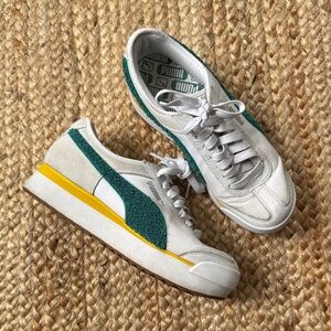 Puma US 8 White Green Yellow Platform Sneakers Roma Amor Heritage Shoes